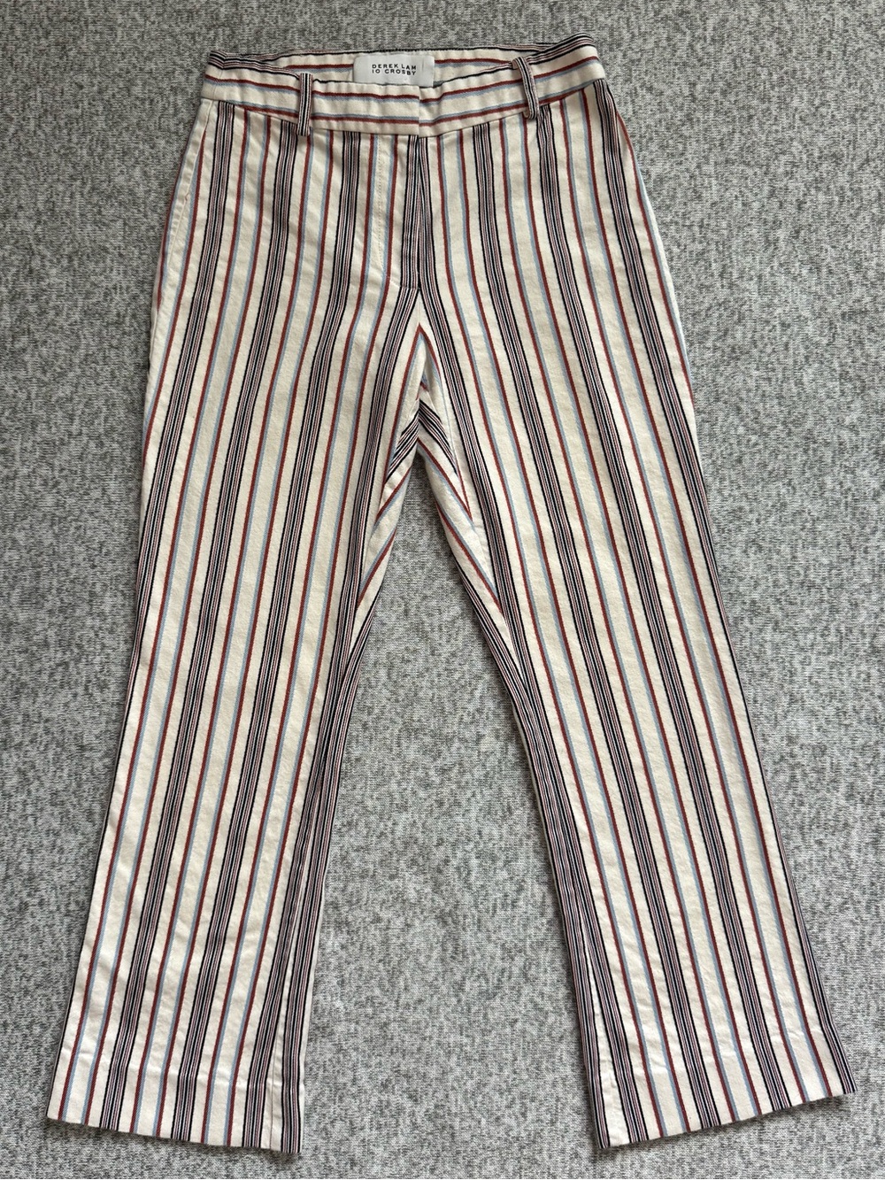 Derek Lam Striped Multicolor Cotton Cropped Trousers — White, Red, Blue, Black